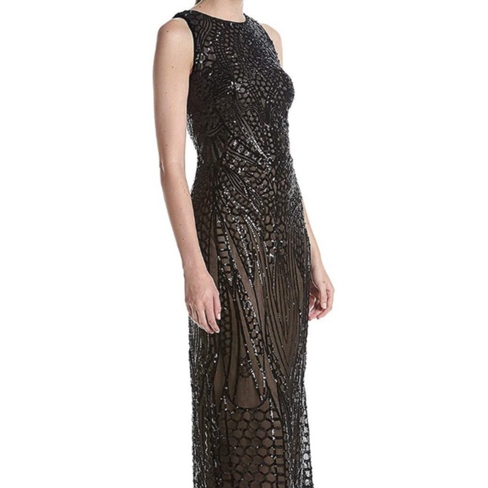 R&M Richards black/nude sequin gown 4P